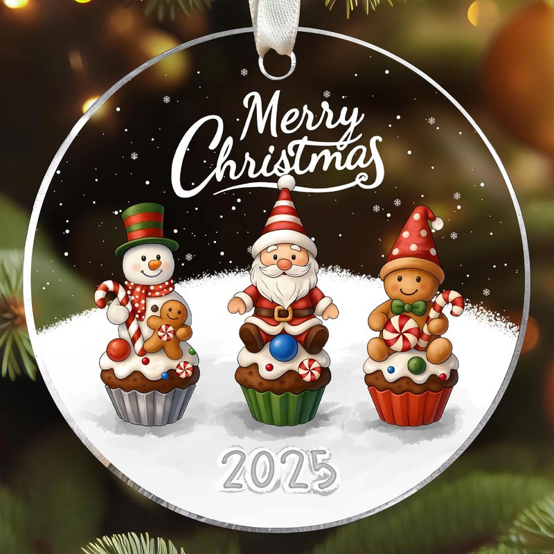 SUCHAGIFT Cupcake Ornament - Food Ornaments for Christmas Tree, Dessert Baking Ornaments - Food Dessert Cookie Gifts for Baking Lover, Baker - Acrylic Gingerbread Snowman Ornament - Image 1